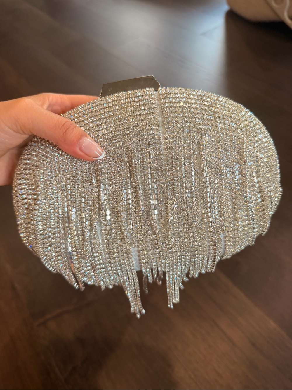 Olga Berg Crystal Fringe Ivory Evening Clutch